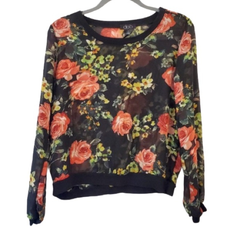 4/$20 Deb sheer floral long sleeve shirt